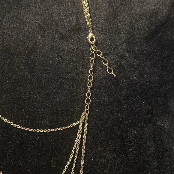 Layered Four Chain Tiny Stone & Stamped Metal Pendent Necklace - Picture 4 of 6